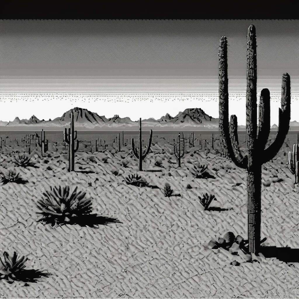 02848-316734258-_lora_Macpaint-XL-000015_0.9_, Macpaint, black and white pixel image of the desert, pixel art, best quality, 80s, minimalist, di.png
